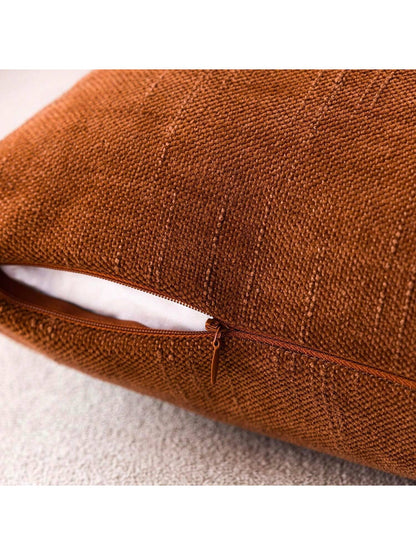1pc Pillow Case Without Insert, Chocolate Vintage Wabi-Sabi Style + Minimalist Gentle Textured Chenille + Linen Blend Fabric Woven Decorative Cushion Cover, Suitable For Home, Sofa, Bed, Bedroom, Livi