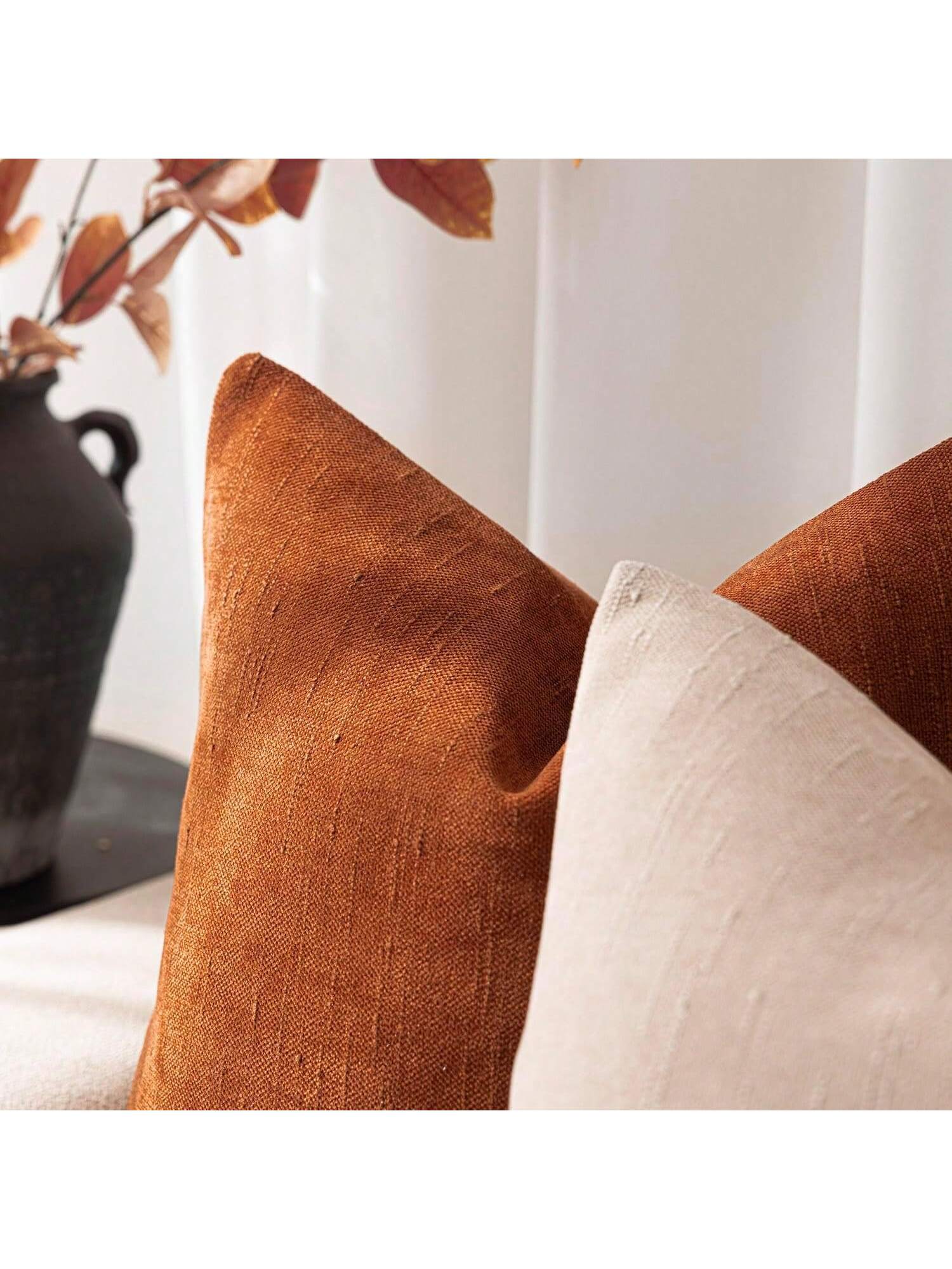 1pc Pillow Case Without Insert, Chocolate Vintage Wabi-Sabi Style + Minimalist Gentle Textured Chenille + Linen Blend Fabric Woven Decorative Cushion Cover, Suitable For Home, Sofa, Bed, Bedroom, Livi