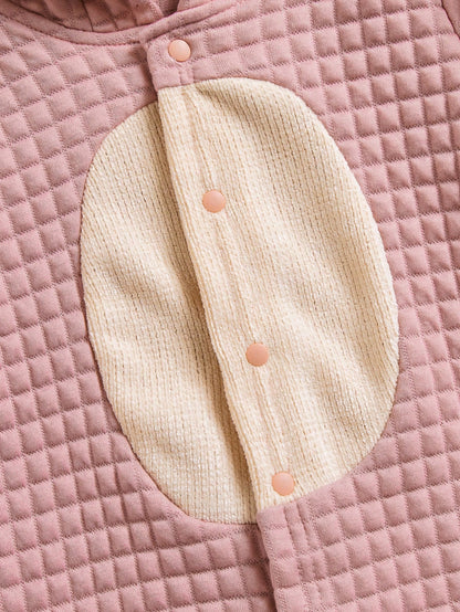 1pc Pink 3D Bunny Ear Design Cute Plush Infant One-Piece Pajamas, Suitable For Autumn/Winter