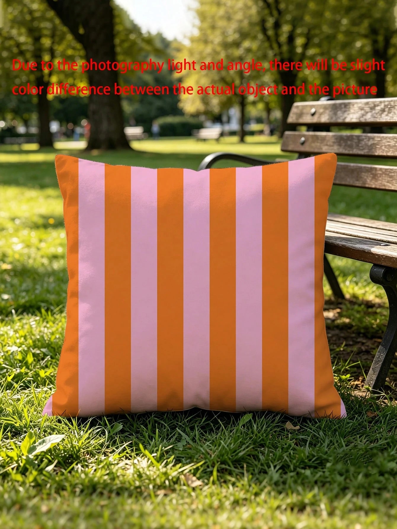 1pc Pink And Orange Striped Throw Pillow Cover- Decorative Cushion Cover With Zipper Closure, Machine Washable For Indoor Outdoor Living Room Bedroom Decor (Insert Not Included)| Vibrant Decor| Roo