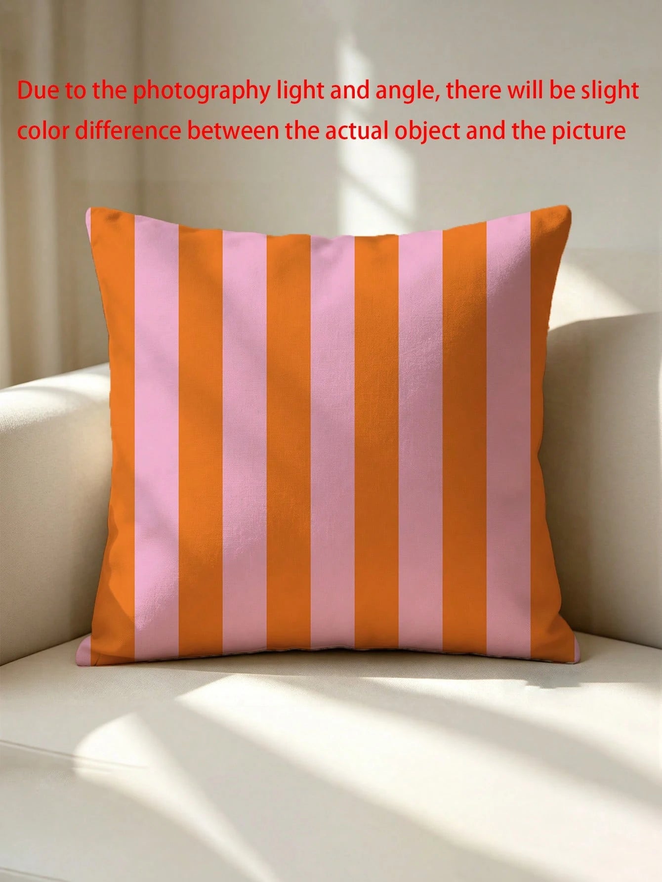 1pc Pink And Orange Striped Throw Pillow Cover- Decorative Cushion Cover With Zipper Closure, Machine Washable For Indoor Outdoor Living Room Bedroom Decor (Insert Not Included)| Vibrant Decor| Roo