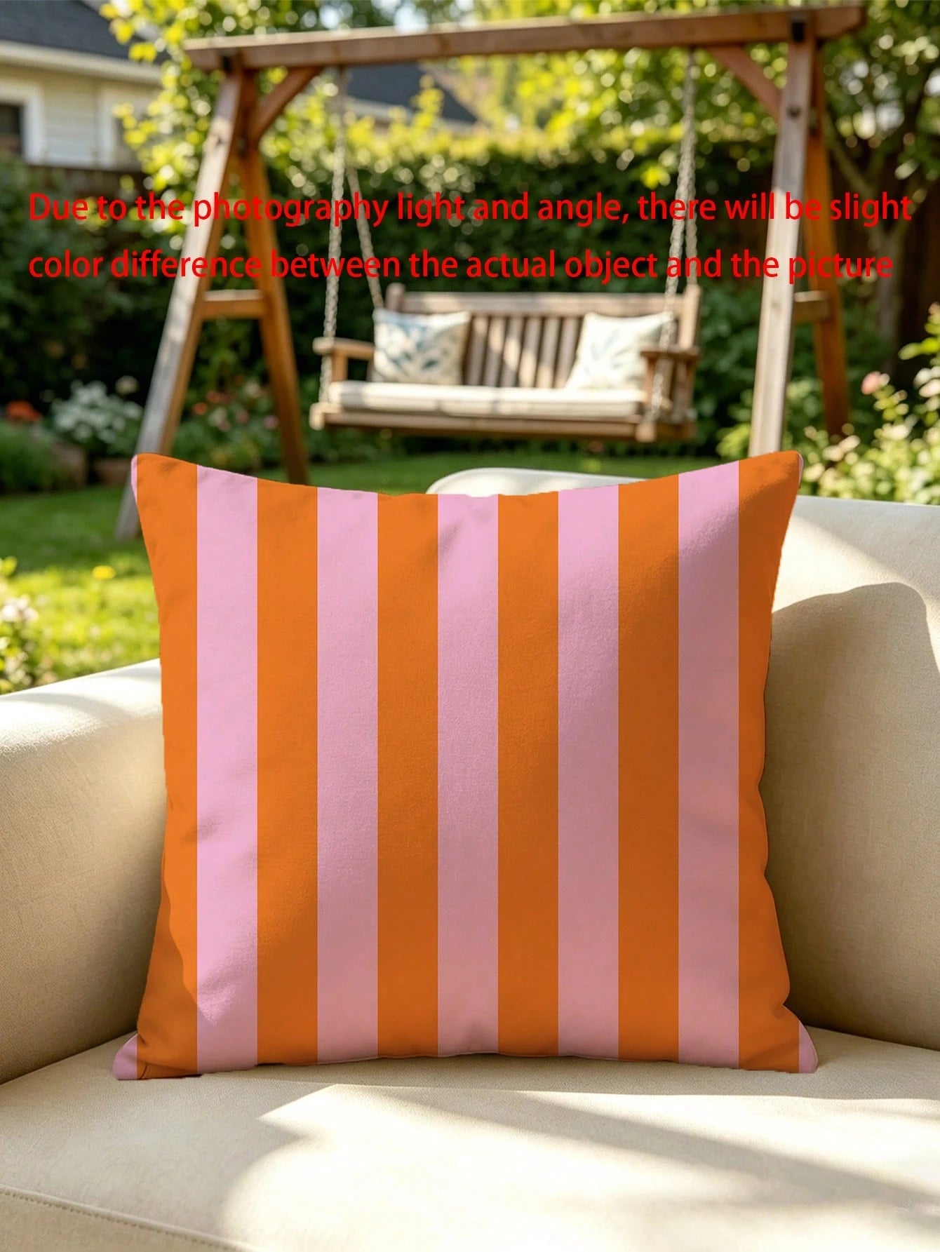 1pc Pink And Orange Striped Throw Pillow Cover- Decorative Cushion Cover With Zipper Closure, Machine Washable For Indoor Outdoor Living Room Bedroom Decor (Insert Not Included)| Vibrant Decor| Roo