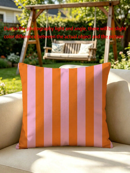 1pc Pink And Orange Striped Throw Pillow Cover- Decorative Cushion Cover With Zipper Closure, Machine Washable For Indoor Outdoor Living Room Bedroom Decor (Insert Not Included)| Vibrant Decor| Roo