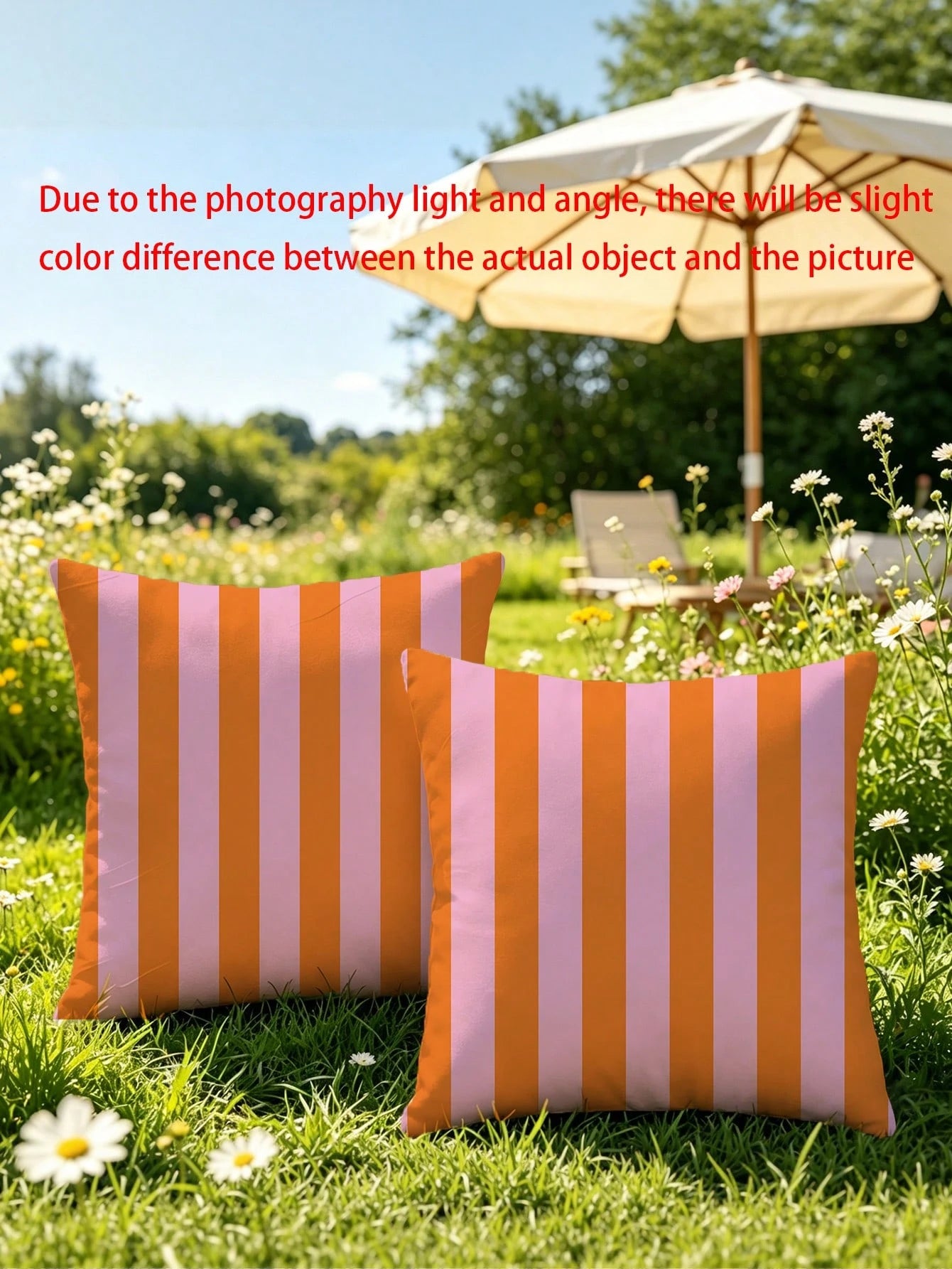 1pc Pink And Orange Striped Throw Pillow Cover- Decorative Cushion Cover With Zipper Closure, Machine Washable For Indoor Outdoor Living Room Bedroom Decor (Insert Not Included)| Vibrant Decor| Roo