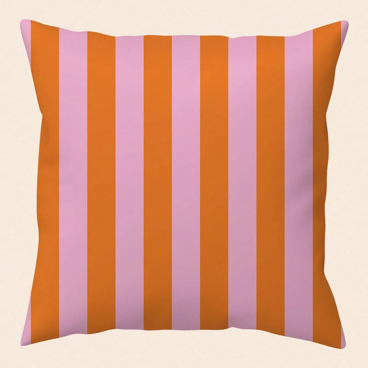 1pc Pink And Orange Striped Throw Pillow Cover- Decorative Cushion Cover With Zipper Closure, Machine Washable For Indoor Outdoor Living Room Bedroom Decor (Insert Not Included)| Vibrant Decor| Roo