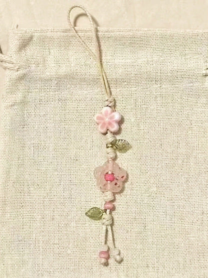 1pc Pink Crystal Jade Floral Green Leaf Spring Limited Mobile Phone Lanyard Designed For Women Compatible Bag Pendant Keychain Camera Ccd Decoration Gifts For Mother, Family, Friends, Birthday, Holida
