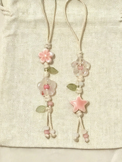 1pc Pink Crystal Jade Floral Green Leaf Spring Limited Mobile Phone Lanyard Designed For Women Compatible Bag Pendant Keychain Camera Ccd Decoration Gifts For Mother, Family, Friends, Birthday, Holida