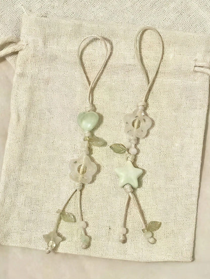 1pc Pink Crystal Jade Floral Green Leaf Spring Limited Mobile Phone Lanyard Designed For Women Compatible Bag Pendant Keychain Camera Ccd Decoration Gifts For Mother, Family, Friends, Birthday, Holida