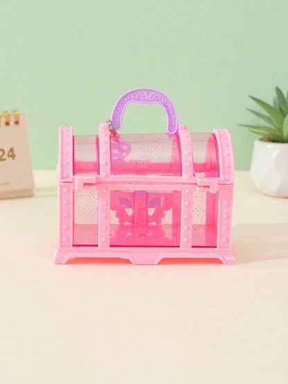 1pc Pink Girl's Makeup Box, Jewelry Box, Ornament Box, Vanity Case, Coin Purse
