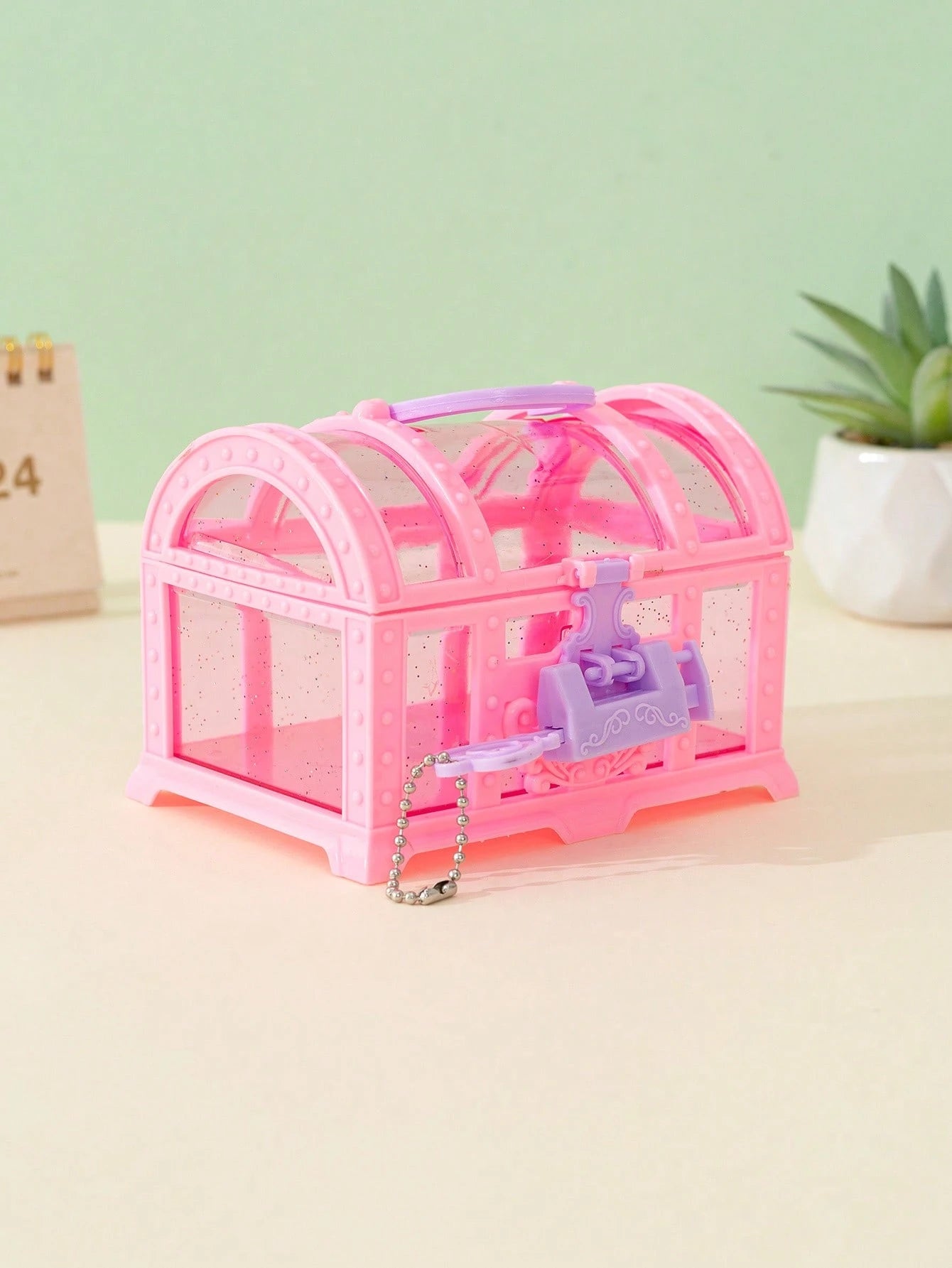 1pc Pink Girl's Makeup Box, Jewelry Box, Ornament Box, Vanity Case, Coin Purse