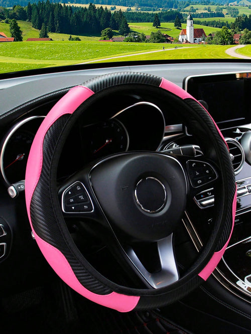 1pc Pink Non-Slip Steering Wheel Cover For All Seasons Automotive Car Seats & Accessories Steering Wheel Cover & Accs,Fits 14.5-15 Inch Wheel, Auto Interior Accessories,Unisex Car Women,Plush Shoulder