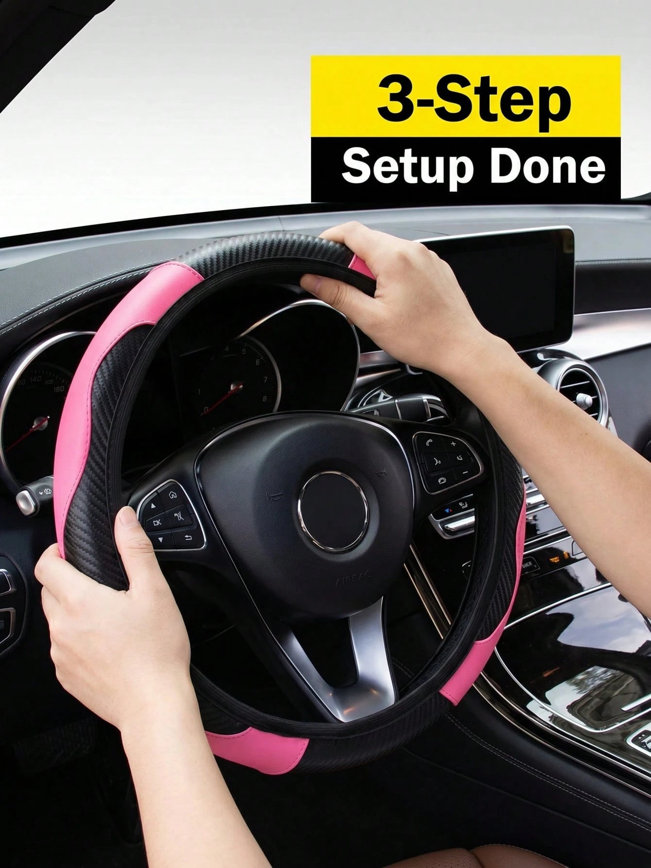 1pc Pink Non-Slip Steering Wheel Cover For All Seasons Automotive Car Seats & Accessories Steering Wheel Cover & Accs,Fits 14.5-15 Inch Wheel, Auto Interior Accessories,Unisex Car Women,Plush Shoulder