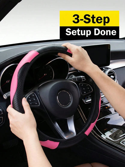 1pc Pink Non-Slip Steering Wheel Cover For All Seasons Automotive Car Seats & Accessories Steering Wheel Cover & Accs,Fits 14.5-15 Inch Wheel, Auto Interior Accessories,Unisex Car Women,Plush Shoulder