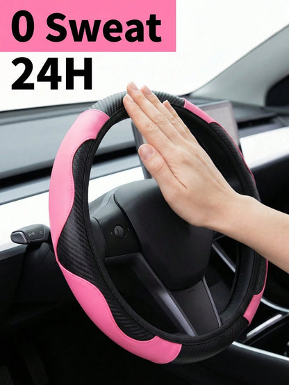 1pc Pink Non-Slip Steering Wheel Cover For All Seasons Automotive Car Seats & Accessories Steering Wheel Cover & Accs,Fits 14.5-15 Inch Wheel, Auto Interior Accessories,Unisex Car Women,Plush Shoulder
