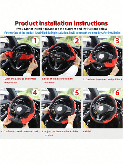 1pc Pink Non-Slip Steering Wheel Cover For All Seasons Automotive Car Seats & Accessories Steering Wheel Cover & Accs,Fits 14.5-15 Inch Wheel, Auto Interior Accessories,Unisex Car Women,Plush Shoulder