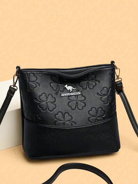 1pc Plain Color PU Leather Large Capacity Lightweight Messenger Bag With Metal Decor, Versatile Casual Crossbody Bag For Women