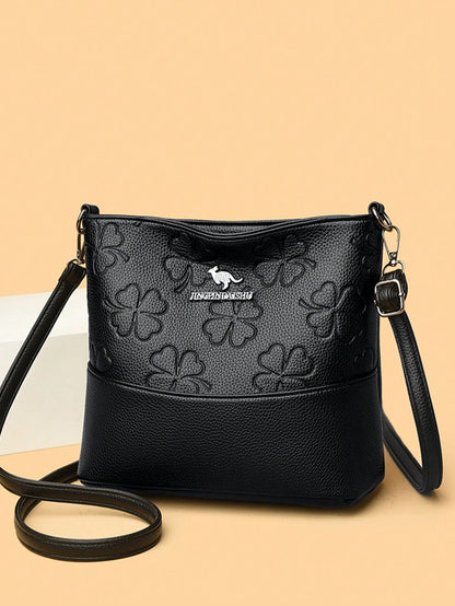 1pc Plain Color PU Leather Large Capacity Lightweight Messenger Bag With Metal Decor, Versatile Casual Crossbody Bag For Women