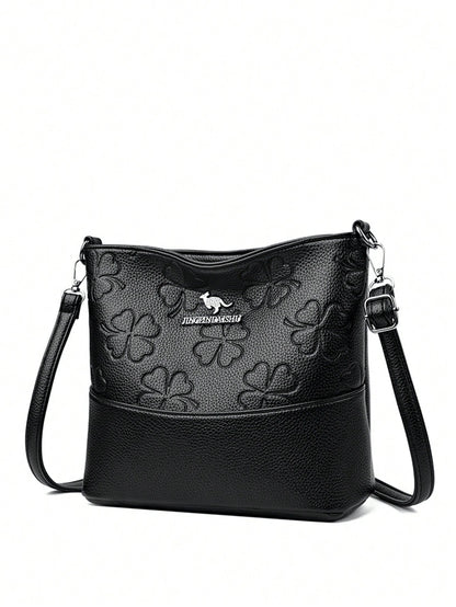 1pc Plain Color PU Leather Large Capacity Lightweight Messenger Bag With Metal Decor, Versatile Casual Crossbody Bag For Women