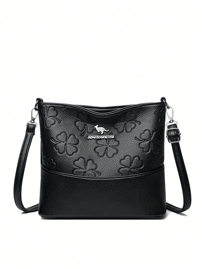 1pc Plain Color PU Leather Large Capacity Lightweight Messenger Bag With Metal Decor, Versatile Casual Crossbody Bag For Women