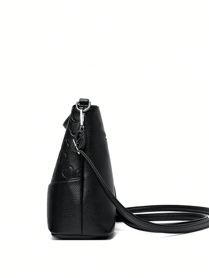 1pc Plain Color PU Leather Large Capacity Lightweight Messenger Bag With Metal Decor, Versatile Casual Crossbody Bag For Women