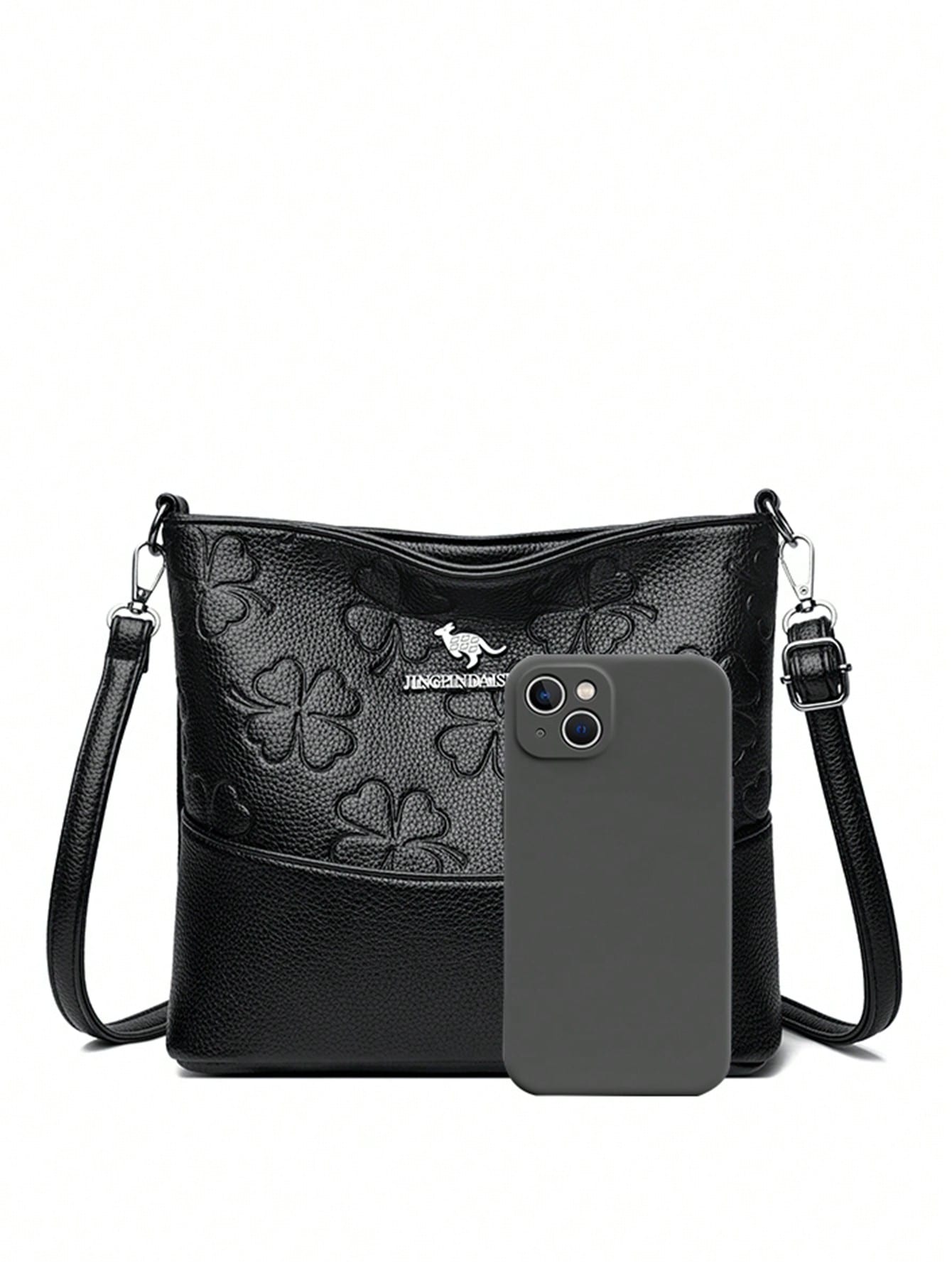 1pc Plain Color PU Leather Large Capacity Lightweight Messenger Bag With Metal Decor, Versatile Casual Crossbody Bag For Women