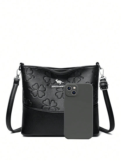 1pc Plain Color PU Leather Large Capacity Lightweight Messenger Bag With Metal Decor, Versatile Casual Crossbody Bag For Women