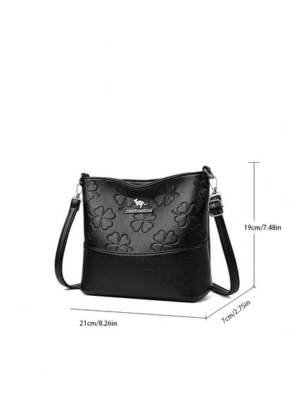1pc Plain Color PU Leather Large Capacity Lightweight Messenger Bag With Metal Decor, Versatile Casual Crossbody Bag For Women