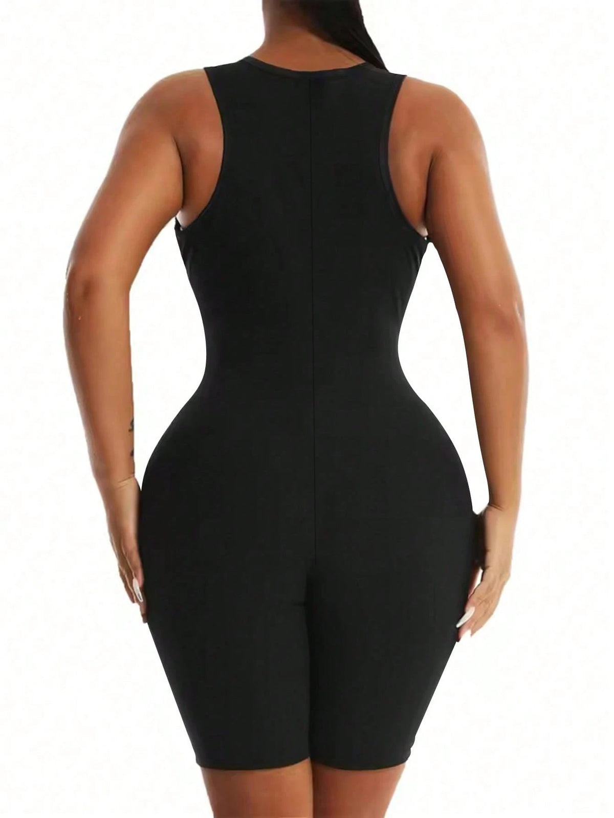 1pc Plus Size Women's Sauna Suit Sweat Vest Waist Trainer 3-In-1 Slimming Full Body Shaper Top With Shorts Summer Sports