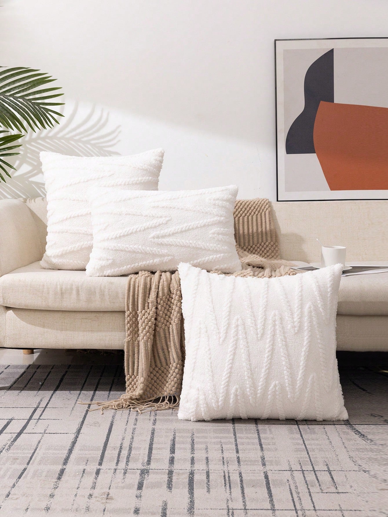 1pc Plush Embossed Pillowcase (Pillow Core Not Included), Simple Style Square Pillow Cover Suitable For Living Room And Bedroom, All Seasons