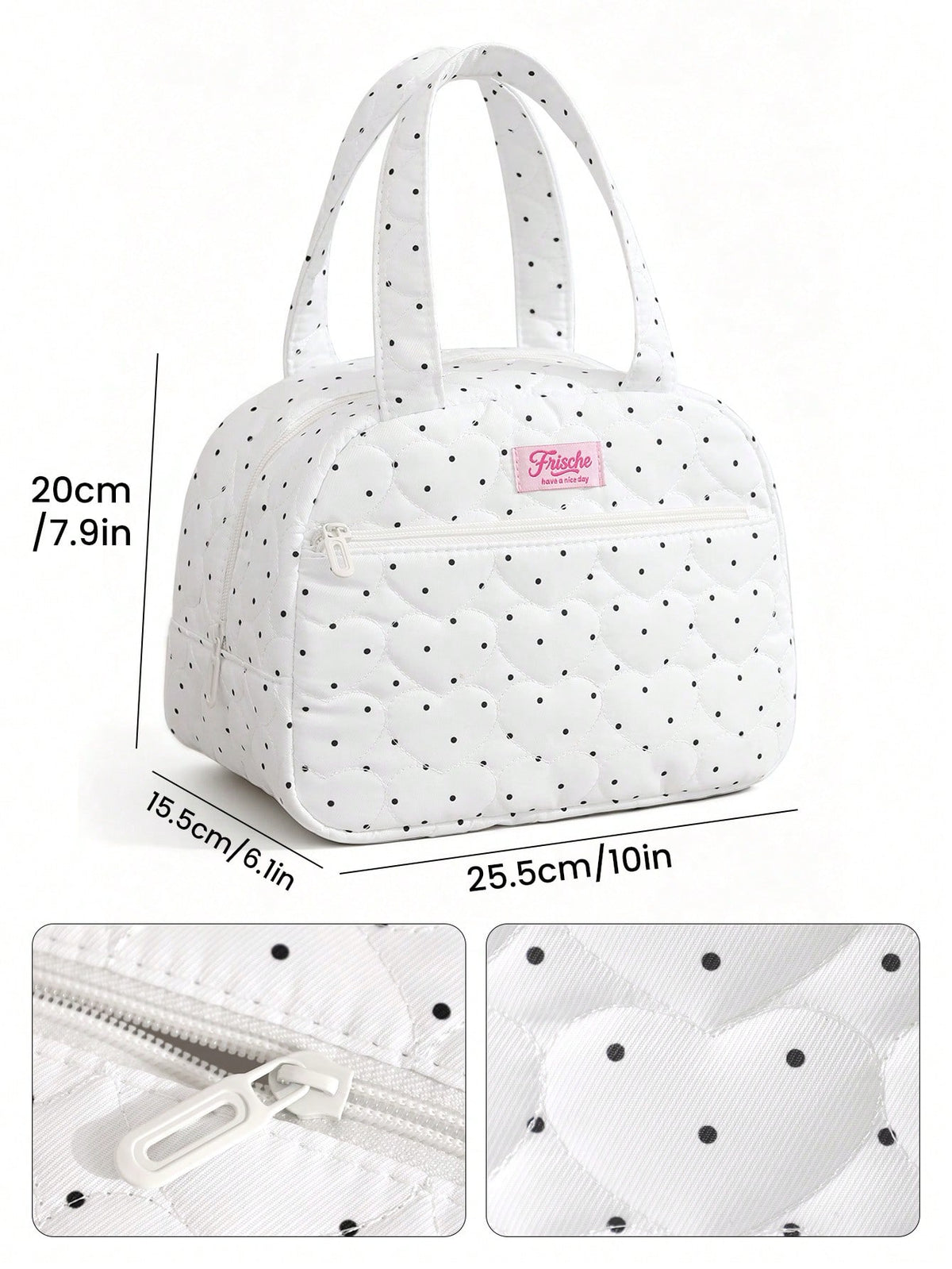 1pc Polka Dot & Bow Print Soft Fluffy Insulated Lunch Bag, Large Capacity Multi-Pocket Portable Bento Bag, Commute School Picnic Thermal Handbag, Fashionable Highly Attractive College Style, Cute Food