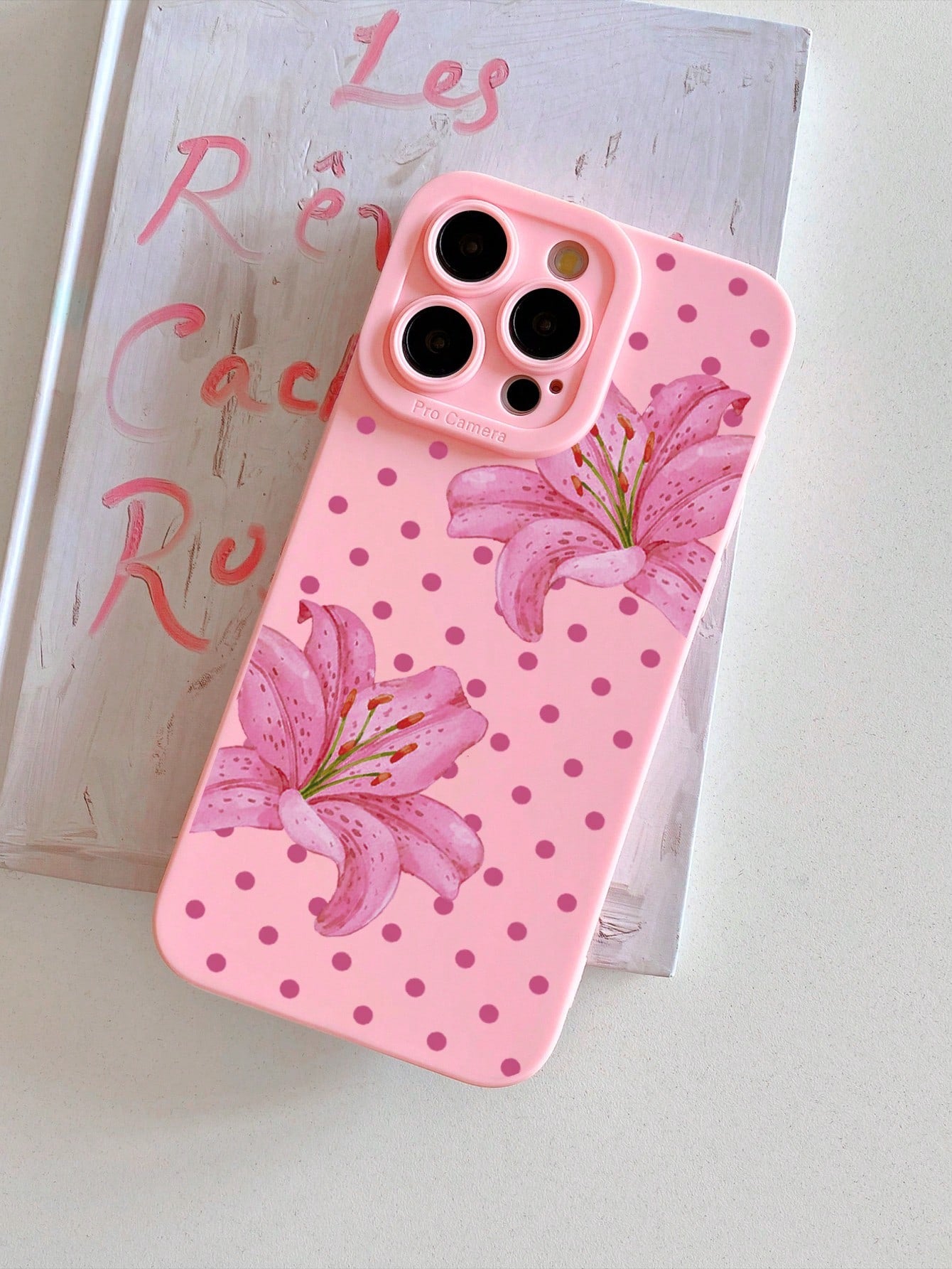 1pc Polka Dot Lily Print Pink Phone Case, Full Lens Protection Anti-Drop Matte TPU Soft Shell Compatible With IPhone Case & Galaxy Case, Fits 17/17 Pro/17 Pro Max, Galaxy S24 Ultra/S25 Ultra/S26 Ultra
