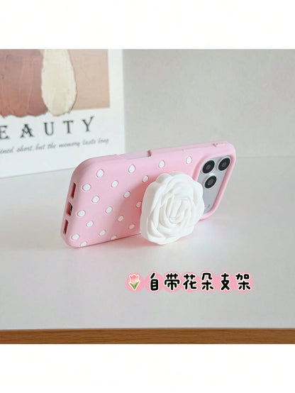 1pc Polka Dot Rose Flower Stand Shockproof Phone Case Compatible With IPhone 12 Pro Max/13/13 Pro/13 Pro Max/14/14 Pro/14 Pro Max/15/15 Pro/15 Pro Max/16/16 Pro/16 Pro Max/17/17 Pro/17 Pro Max