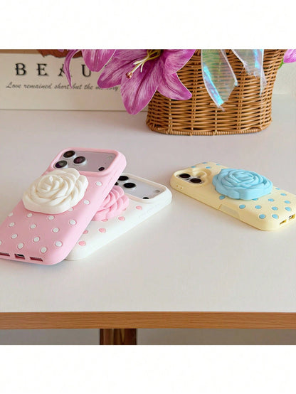 1pc Polka Dot Rose Flower Stand Shockproof Phone Case Compatible With IPhone 12 Pro Max/13/13 Pro/13 Pro Max/14/14 Pro/14 Pro Max/15/15 Pro/15 Pro Max/16/16 Pro/16 Pro Max/17/17 Pro/17 Pro Max