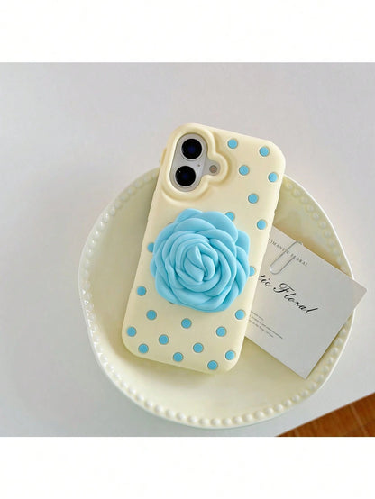 1pc Polka Dot Rose Flower Stand Shockproof Phone Case Compatible With IPhone 12 Pro Max/13/13 Pro/13 Pro Max/14/14 Pro/14 Pro Max/15/15 Pro/15 Pro Max/16/16 Pro/16 Pro Max/17/17 Pro/17 Pro Max