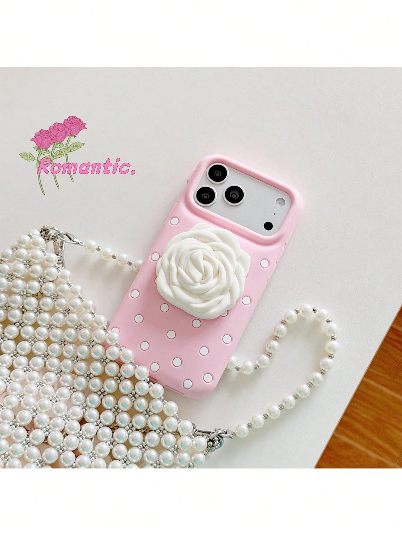 1pc Polka Dot Rose Flower Stand Shockproof Phone Case Compatible With IPhone 12 Pro Max/13/13 Pro/13 Pro Max/14/14 Pro/14 Pro Max/15/15 Pro/15 Pro Max/16/16 Pro/16 Pro Max/17/17 Pro/17 Pro Max