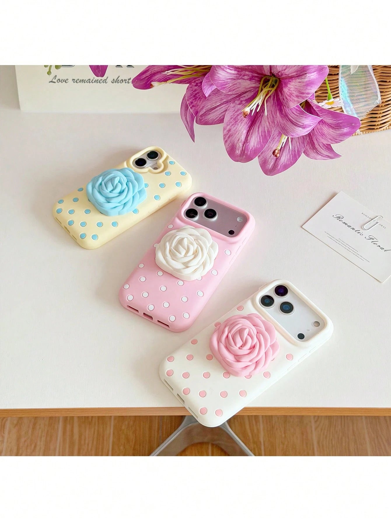 1pc Polka Dot Rose Flower Stand Shockproof Phone Case Compatible With IPhone 12 Pro Max/13/13 Pro/13 Pro Max/14/14 Pro/14 Pro Max/15/15 Pro/15 Pro Max/16/16 Pro/16 Pro Max/17/17 Pro/17 Pro Max