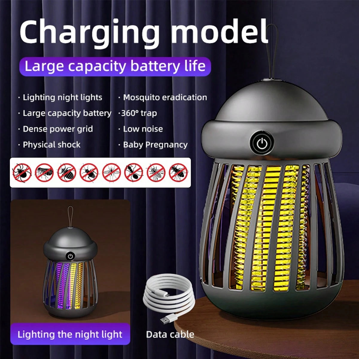 1pc Portable LED Camping Mosquito Repelling Light, Outdoor Rechargeable Lighting Lamp, Multi-Functional Emergency Light, LED Tent Lamp, Camping Accessories