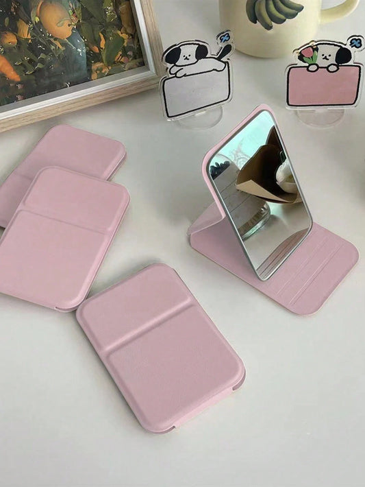 1pc Portable Makeup Mirror, Pu Leather Small Mirror, Foldable,Travel Mirror, Suitable For Gift Giving, Travel Essential, Makeup Essentials, Easy To Store Christmas For Holiday Gift Giving Home