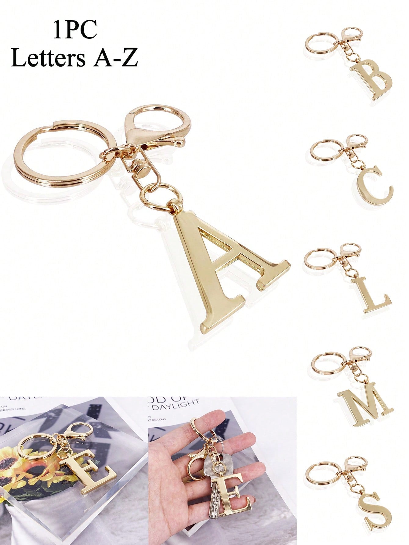 1pc Premium Elegant Gold Letter Keychain, A-Z Alphabet 3D Pendant, Fashionable Alloy Keyring, Bag/Backpack Charm, Car Key Chain, Perfect Accessory For Women, Great Gift For Couples, Friends, Family, C