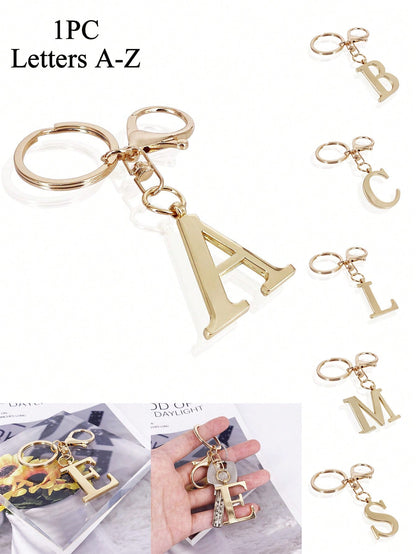 1pc Premium Elegant Gold Letter Keychain, A-Z Alphabet 3D Pendant, Fashionable Alloy Keyring, Bag/Backpack Charm, Car Key Chain, Perfect Accessory For Women, Great Gift For Couples, Friends, Family, C