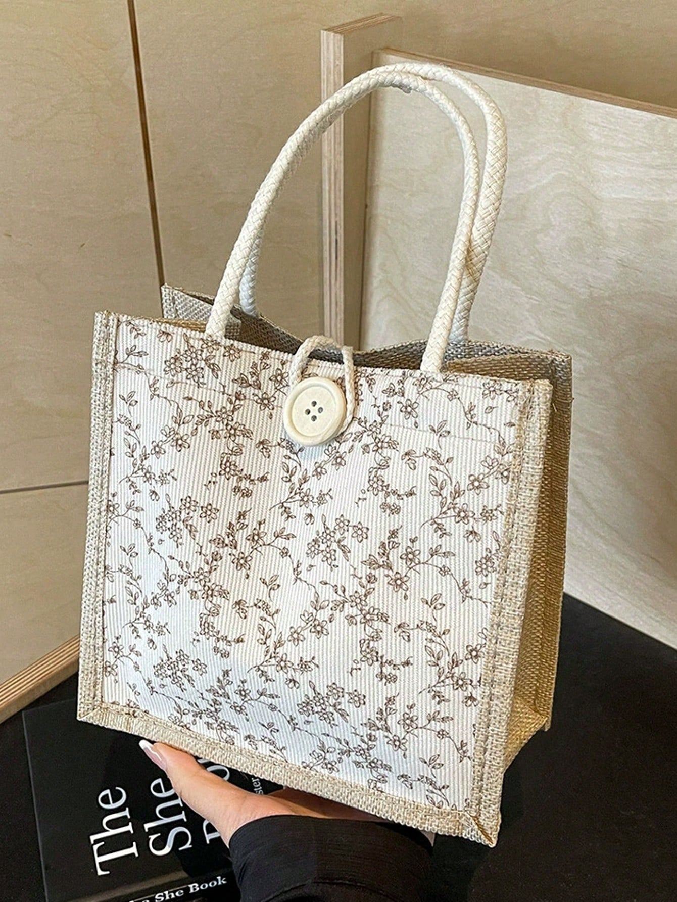 1pc Printed Linen Tote Bag, Bridesmaid Handbag, Cosmetic Bag, Large Capacity Travel Makeup Bag, Multi-Functional Portable Teacher's Tote Bag, Women's Gift, Teacher's Day Gift, Portable Casual Storage