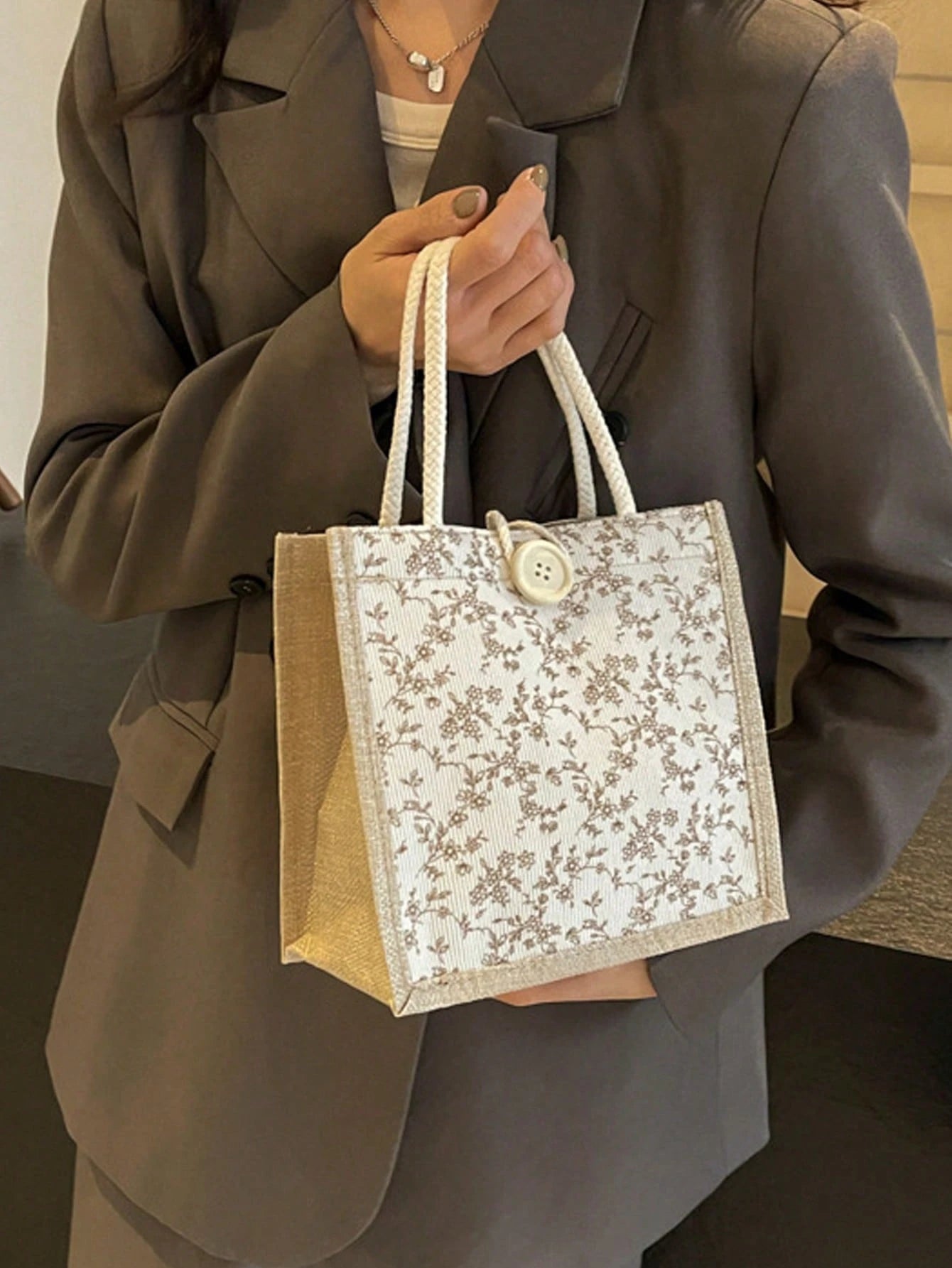 1pc Printed Linen Tote Bag, Bridesmaid Handbag, Cosmetic Bag, Large Capacity Travel Makeup Bag, Multi-Functional Portable Teacher's Tote Bag, Women's Gift, Teacher's Day Gift, Portable Casual Storage
