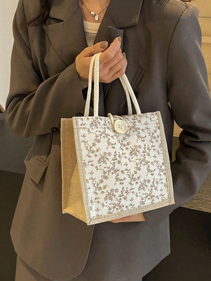 1pc Printed Linen Tote Bag, Bridesmaid Handbag, Cosmetic Bag, Large Capacity Travel Makeup Bag, Multi-Functional Portable Teacher's Tote Bag, Women's Gift, Teacher's Day Gift, Portable Casual Storage