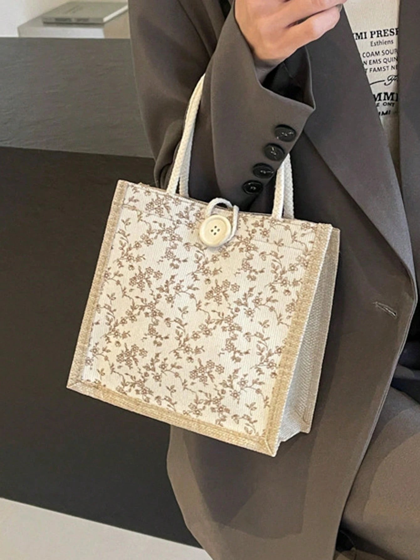1pc Printed Linen Tote Bag, Bridesmaid Handbag, Cosmetic Bag, Large Capacity Travel Makeup Bag, Multi-Functional Portable Teacher's Tote Bag, Women's Gift, Teacher's Day Gift, Portable Casual Storage