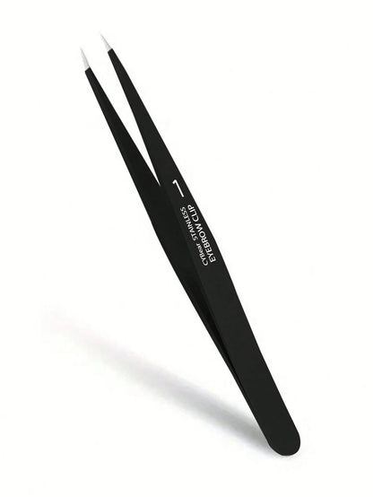 1pc Professional Stainless Steel Precision Tweezers, Odorless High Accuracy Grip, Suitable For Facial Hair, Thorns, Follicular Keratosis- Eyebrow, Chin And Body Hair Removal- Black