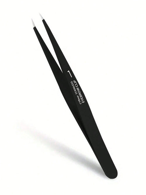 1pc Professional Stainless Steel Precision Tweezers, Odorless High Accuracy Grip, Suitable For Facial Hair, Thorns, Follicular Keratosis- Eyebrow, Chin And Body Hair Removal- Black