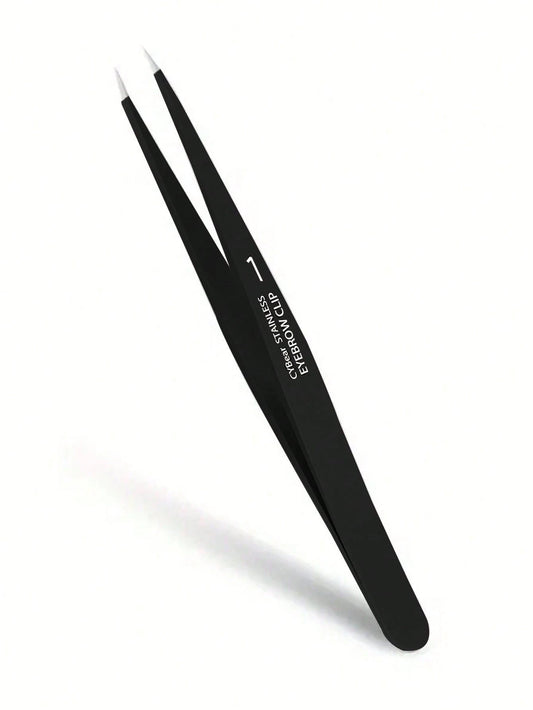 1pc Professional Stainless Steel Precision Tweezers, Odorless High Accuracy Grip, Suitable For Facial Hair, Thorns, Follicular Keratosis- Eyebrow, Chin And Body Hair Removal- Black