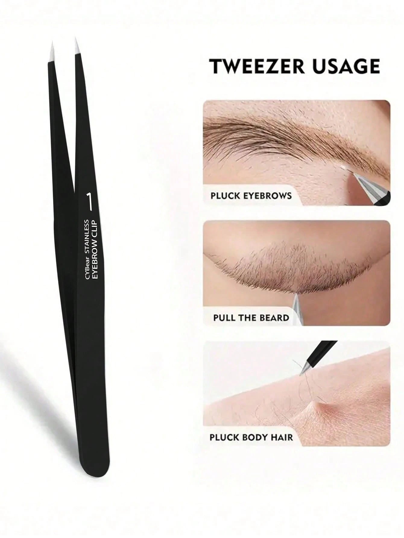 1pc Professional Stainless Steel Precision Tweezers, Odorless High Accuracy Grip, Suitable For Facial Hair, Thorns, Follicular Keratosis- Eyebrow, Chin And Body Hair Removal- Black