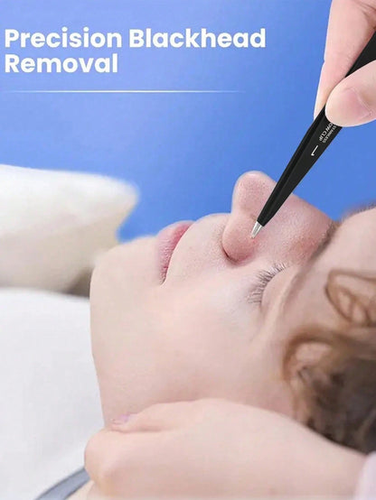 1pc Professional Stainless Steel Precision Tweezers, Odorless High Accuracy Grip, Suitable For Facial Hair, Thorns, Follicular Keratosis- Eyebrow, Chin And Body Hair Removal- Black