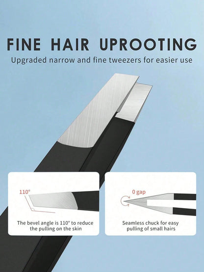 1pc Professional Stainless Steel Precision Tweezers, Odorless High Accuracy Grip, Suitable For Facial Hair, Thorns, Follicular Keratosis- Eyebrow, Chin And Body Hair Removal- Black
